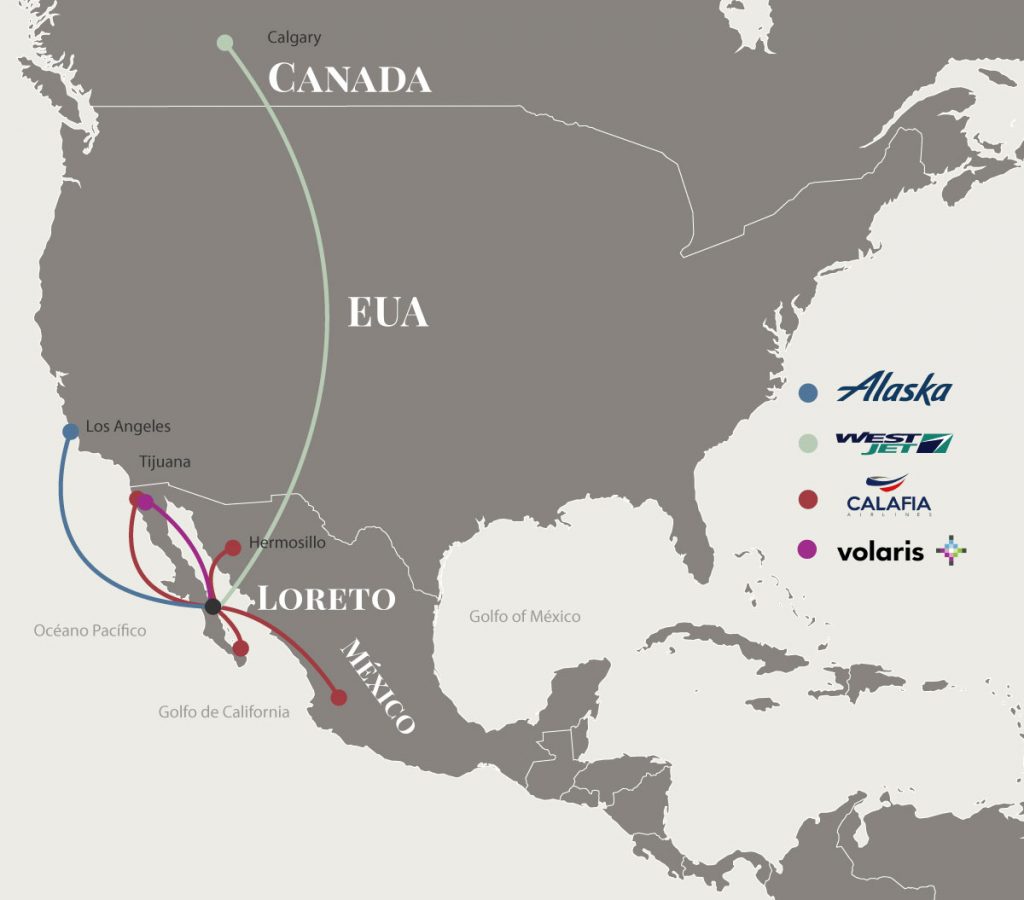 Mapa de vuelos a Loreto Baja California
